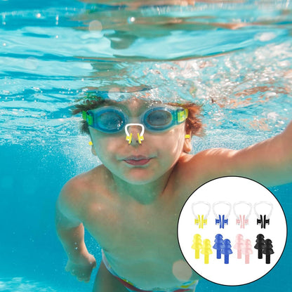 Swimming Nose Plug & Ear Plugs, 4Set Soft Professional Ear Plugs and Nose Clips for Swimming, Sleeping (4 Colors)