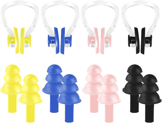 Swimming Nose Plug & Ear Plugs, 4Set Soft Professional Ear Plugs and Nose Clips for Swimming, Sleeping (4 Colors)
