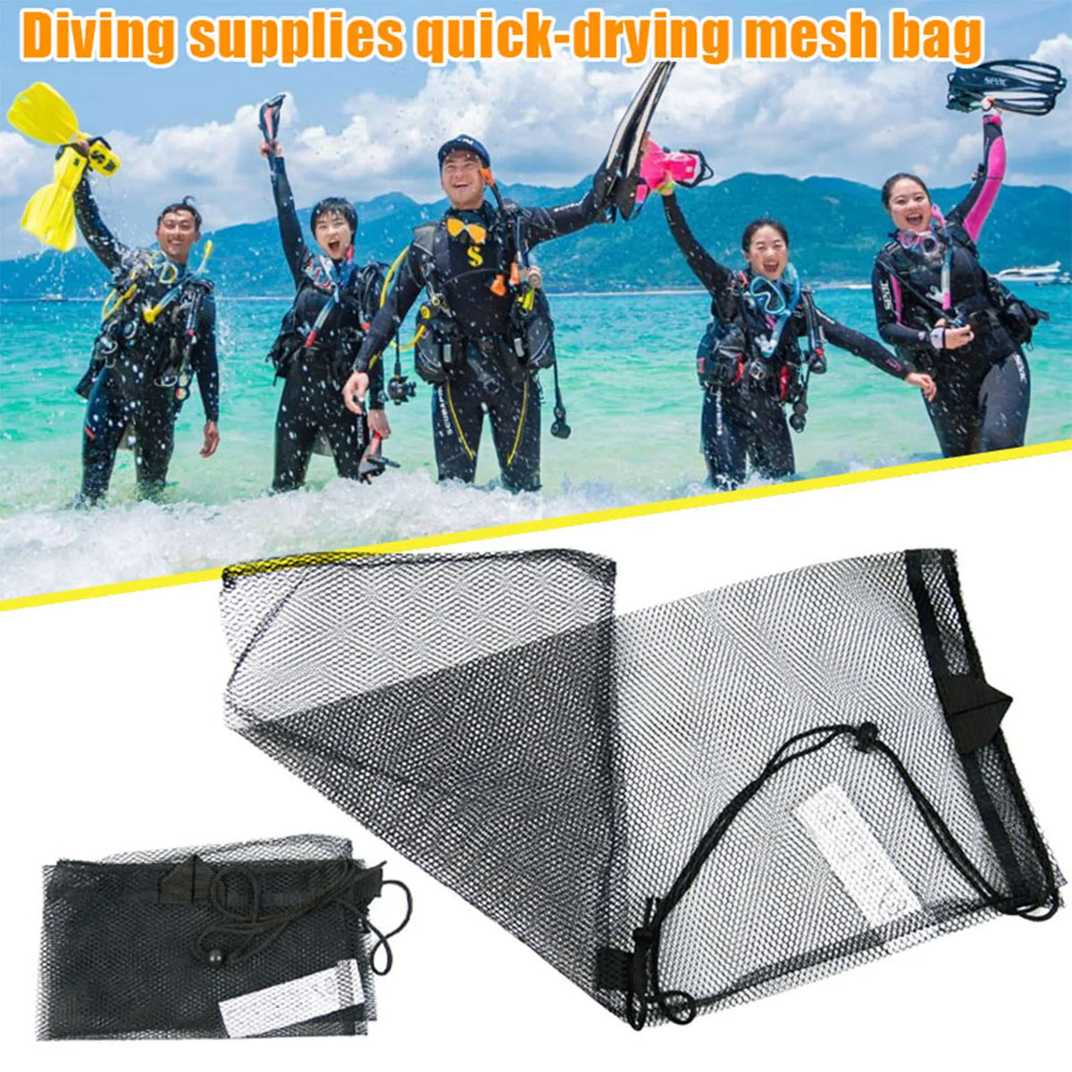 Scuba Swim Diving Drawstring Snorkeling Storage Mesh Bag Quick Drying Durable Diving Mesh Bag for Sports Equipment Gym Beach