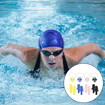 Swimming Nose Plug & Ear Plugs, 4Set Soft Professional Ear Plugs and Nose Clips for Swimming, Sleeping (4 Colors)